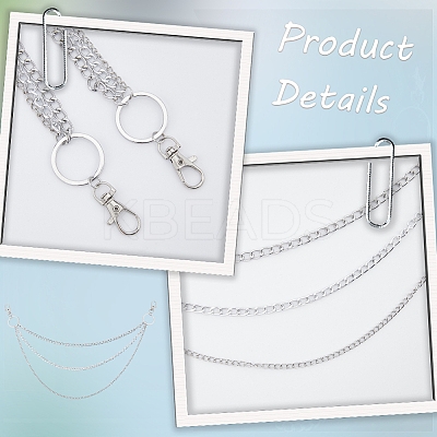 1Pc Alloy Twisted Chain 3 Layered Chain Belts for Women Men AJEW-CY0002-25P-1