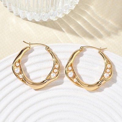 304 Stainless Steel & ABS Plastic Pearl Hoop Earrings SA-CBA2696-31G-1