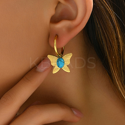 201 Stainless Steel Butterfly Hoop Earrings RW8851-1