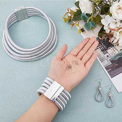 Plastic Teardrop Dangle Earrings & Multi Layer Necklace & Multi-strand Bracelet & 2Pcs Stainless Steel Clip on Nose Rings SJEW-FI0001-32C-1