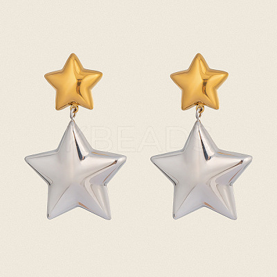 304 Stainless Steel Two Tone Star Dangle Stud Earrings LQ4369-1