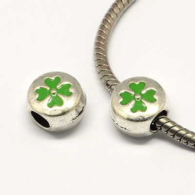Clover Alloy Enamel Flat Round Large Hole European Beads MPDL-R036-48B-1