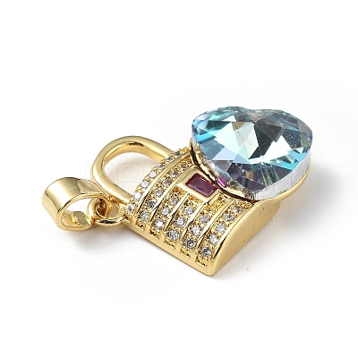 Real 18K Gold Plated Rack Plating Brass Micro Pave Clear Cubic Zirconia Pendants KK-C015-17G-07-1