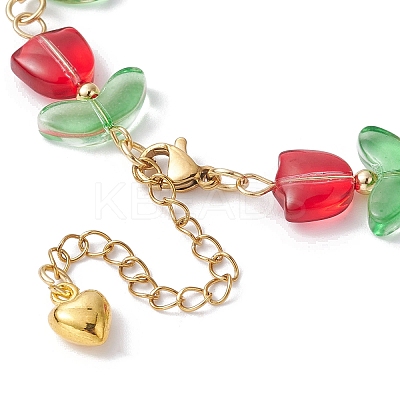 Glass Tulip Flower Beaded Bracelet with 304 Stainless Steel Clasps BJEW-JB09959-02-1