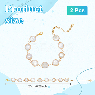 2Pcs Natural Keshi Pearl Link Bracelets for Women BJEW-UN00016-1