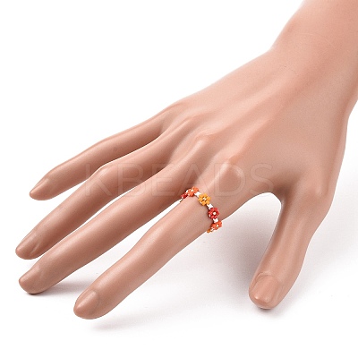 Glass Beaded Flower Wrap Stretch Finger Ring for Women RJEW-MZ00002-1
