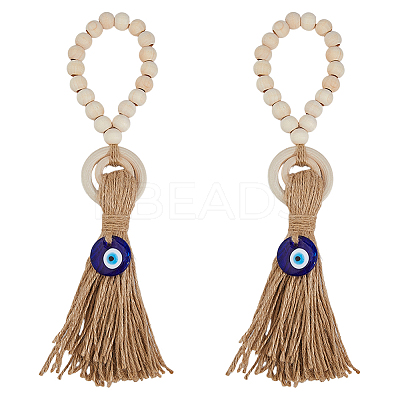 Wooden Beads Door Handle Pendant Decorations AJEW-WH0270-923B-1