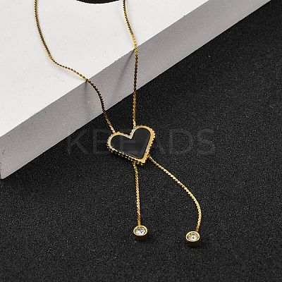 PVD Vacuum Plating 304 Stainless Steel Enamel Heart Pendant Necklaces NJEW-C063-03G-1