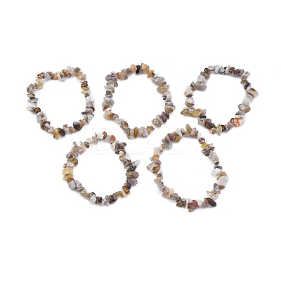 Natural Botswana Agate Chip Beaded Stretch Bracelets for Women Men BJEW-L038-01C-1