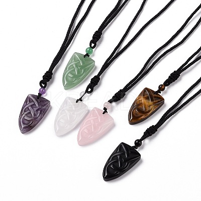 Natural Mixed Gemstone Sailor's Knot Pendant Necklace with Nylon Cord for Women NJEW-E091-02-1