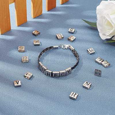 Tarnish Resistant Letter Style 201 Stainless Steel Square Slide Charms STAS-L132-M-1