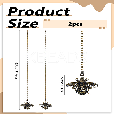 2Pcs Bees Alloy Charms Ceiling Fan Pull Chain Extenders HJEW-LP00015-1