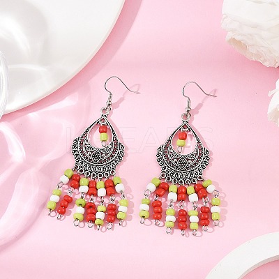 Alloy Glass Seed Beads Teardrop Chandelier Earrings EJEW-JE06509-01-1