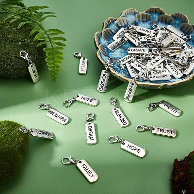 48Pcs 12 Styles Tibetan Style Alloy Rectangle Pendants TIBEP-SC0001-75AS-1