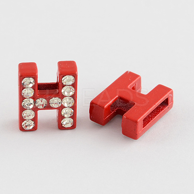 Mixed Color Zinc Alloy Grade A Rhinestone Letter Slide Charms ALRI-S130-H-1