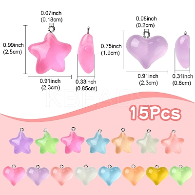 15Pcs 15 Styles Luminous Transparent Resin Pendants RESI-YW0001-79-1