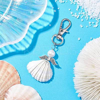 Angel Alloy & Wire Wrapped Natural Shell Pendant Decorations HJEW-JM02017-01-1