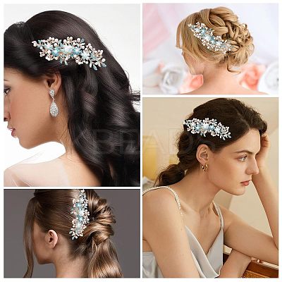 Bridal Flower Pearl Rhinestone Alloy Hair Combs MRMJ-WH0077-061LG-1