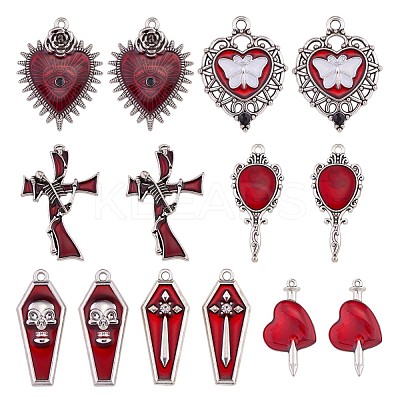 14Pcs 7 Style Halloween Alloy Rhinestone Pendants JX160A-1