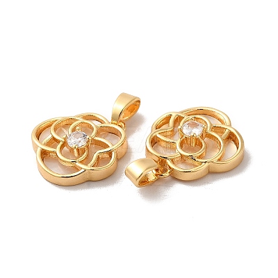 Brass Crystal Rhinestone Flower Charms with Natural Shell KK-I703-12G-1