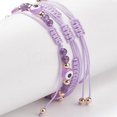 3Pcs 3 Style Resin Evil Eye Braided Bead Bracelets Set BJEW-JB08811-1