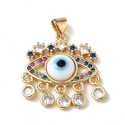 Lampwork Evil Eye Pendants with Colorful Cubic Zirconia ZIRC-L102-13G-09-1