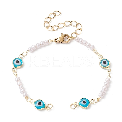 Evil Eye Glass & Brass & ABS Imitation Pearl Beaded Bracelet Making AJEW-JB01150-42-1