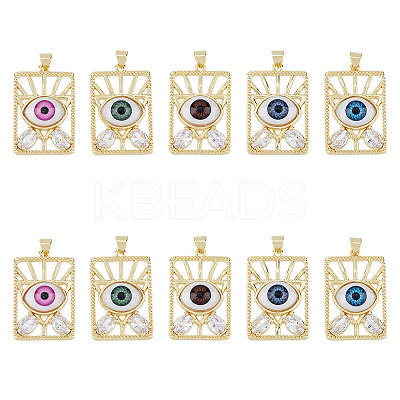 10Pcs 5 Colors Brass Micro Pave Clear Cubic Zirconia Pendants ZIRC-DC0001-19-1