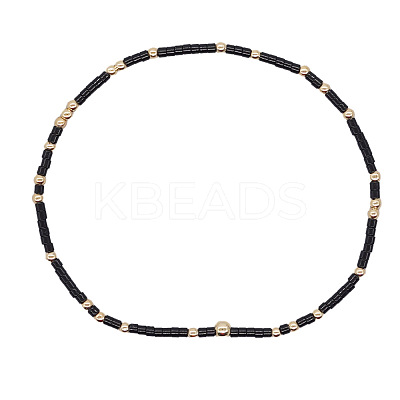 Minimalist Glass Seed Beads & Brass Beads Stretch Bracelets for Women BC0195-23-1