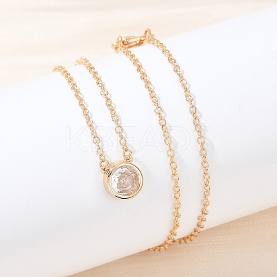 Brass Pave Clear Cubic Zirconia Pendant Necklaces for Women NJEW-Z079-02G-04-1