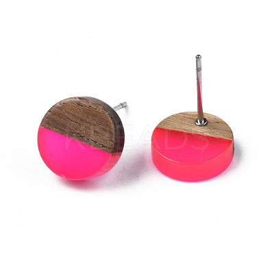 Transparent Resin & Walnut Wood Stud Earrings EJEW-N017-008-A05-1