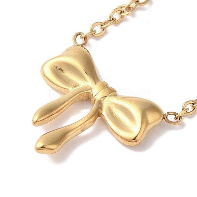 Ion Plating(IP) 304 Stainless Steel Cable Chain Bowknot Pendant Necklaces NJEW-Z041-03G-03-1