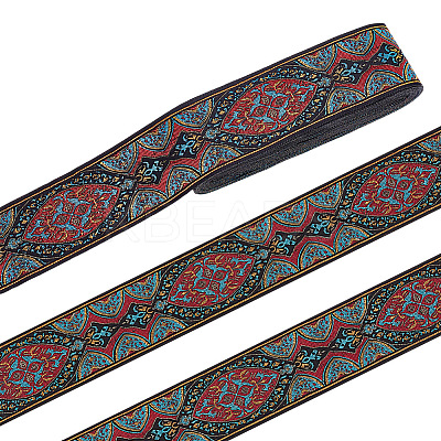 National Style Polyester Jacquard Flower Ribbon for Garment Accessories OCOR-WH0097-39B-1