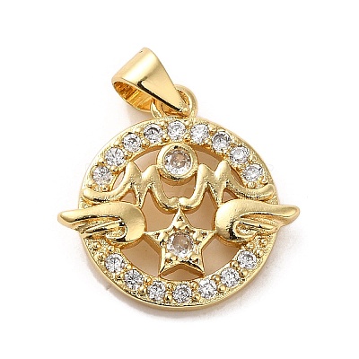 Rack Plating Brass Micro Pave Clear Cubic Zirconia Pendants KK-A206-09G-1