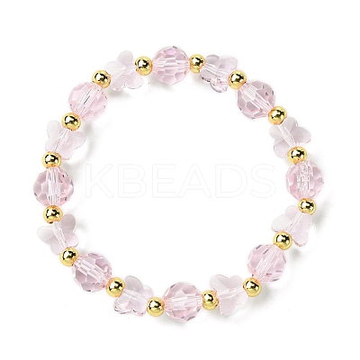 Butterfly & Faceted Round Glass Beaded Stretch Bracelets for Women BJEW-FS00002-1