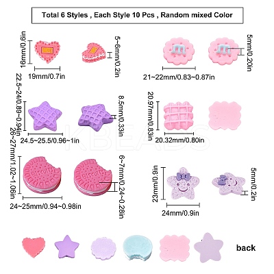 60 Pcs 6 Style Opaque Resin Cabochons CRES-SC0001-84-1