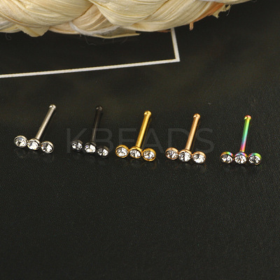 304 Stainless Steel Crystal Rhinestone 3 Flat Round Nose Bone Rings WGC36FF-02-1