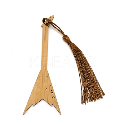 Guitar Bamboo Bookmarks with Tassels for Book Lover AJEW-WH0034-37-1
