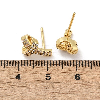 knot Brass Micro Pave Clear Cubic Zirconia Stud Earrings EJEW-F895-16G-1