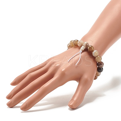 Natural Agate Round Beads Stretch Bracelet BJEW-JB07235-05-1