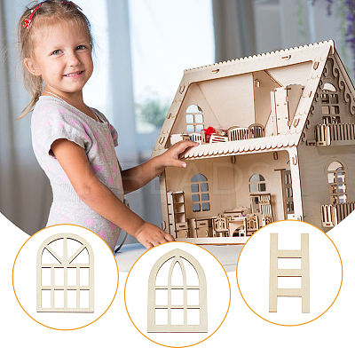 12Pcs 3 Styles Wooden Mini Ladders & Windows WOOD-FH0002-05-1