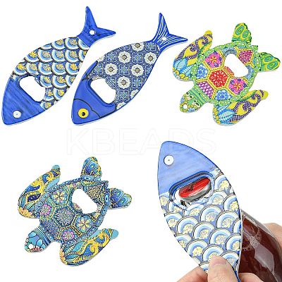 4Pcs 4 Styles Melamine Bottle Opener Fridge Magnet AJEW-CJ0001-54-1