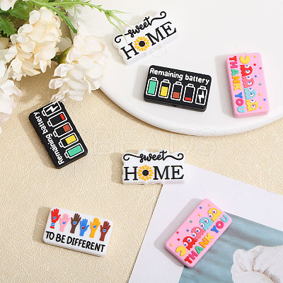 16Pcs 4 Styles Rectangle with Word Food Grade Silicone Focal Beads SIL-CA0004-44-1