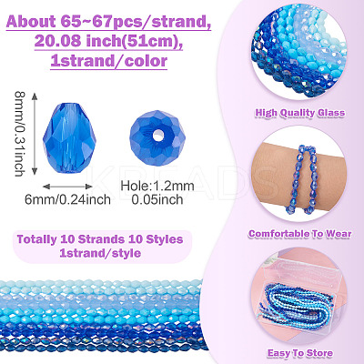 10Strands 10 Colors Transparent Glass Beads Strands EGLA-TA0013-24C-1