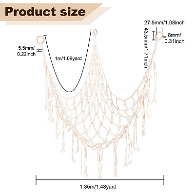 Cotton Macrame Hanging Toy Storage Hammock AJEW-WH0033-72-1