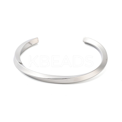 Non-Tarnish 304 Stainless Steel Twisted Open Cuff Bangles for Women BJEW-B097-01P-1