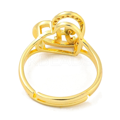 Heart with Letter Rack Plating Brass Micro Pave Cubic Zirconia Adjustable Rings for Women RJEW-I105-06G-H-1