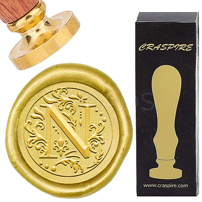Brass Wax Seal Stamps with Wood Handle AJEW-WH0412-0247-1