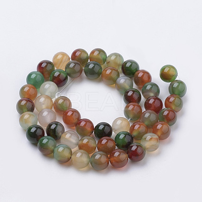 Natural Peacock Green Agate Beads Strands X-G-S259-16-8mm-1