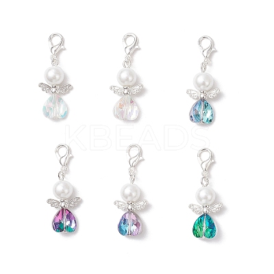 Heart Angel Glass & Glass Pearl Pendant Decorations HJEW-JM03773-04-1